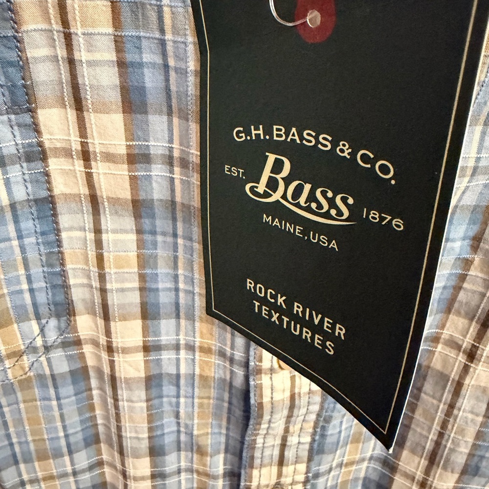 GH Bass Rock River Textured Plaid Shirt Mens 3XL Blue Short Sleeve Button Up NWT - Picture 6 of 8